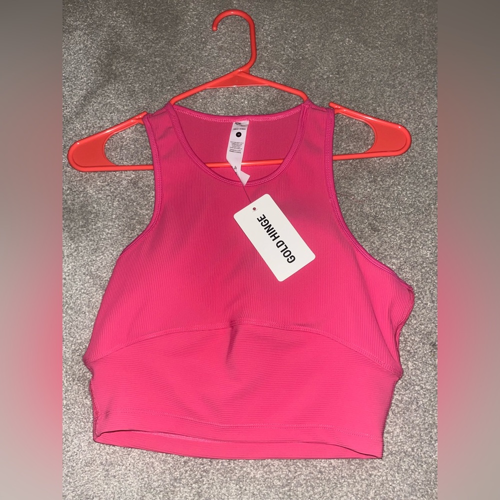Gold hinge brink pink ribbed yoga shirt - NEW WITH TAGS